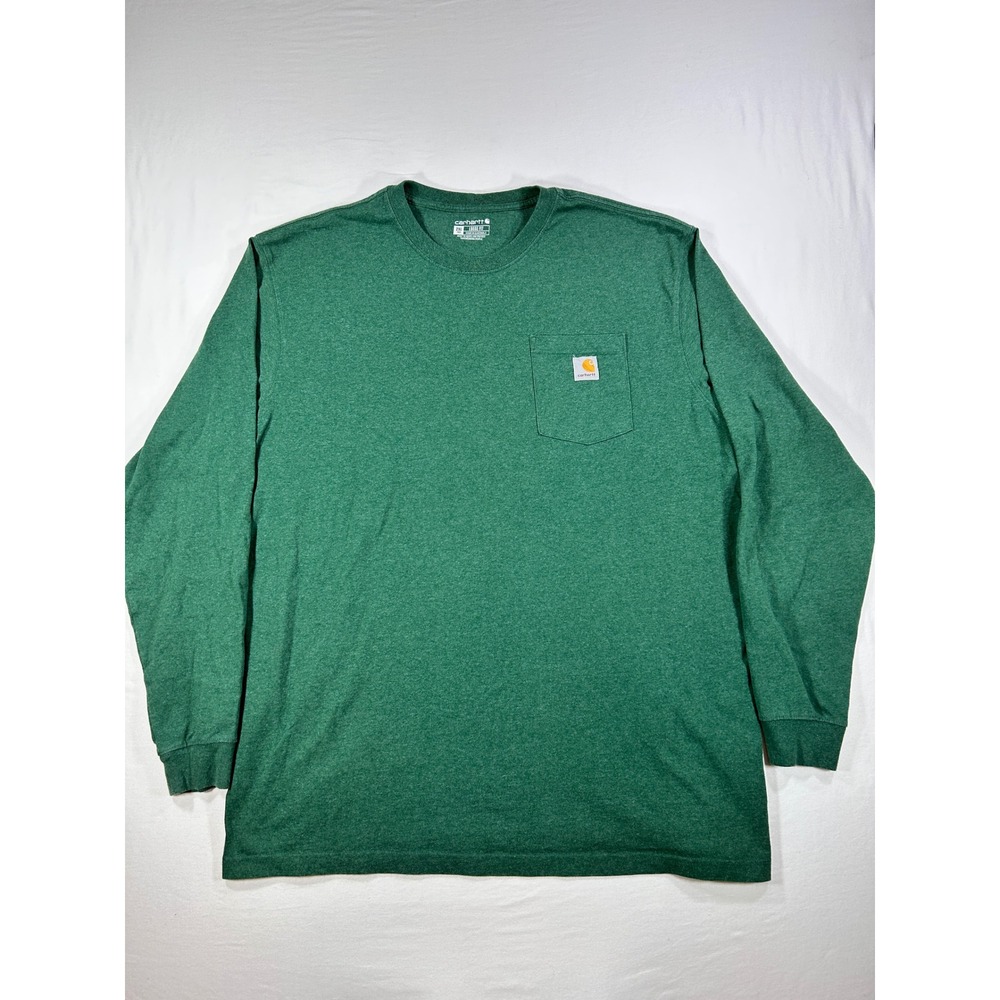 Carhartt Mens 2XL Tall Loose Fit Long Sleeve Pocket T-Shirt Green Heather K126